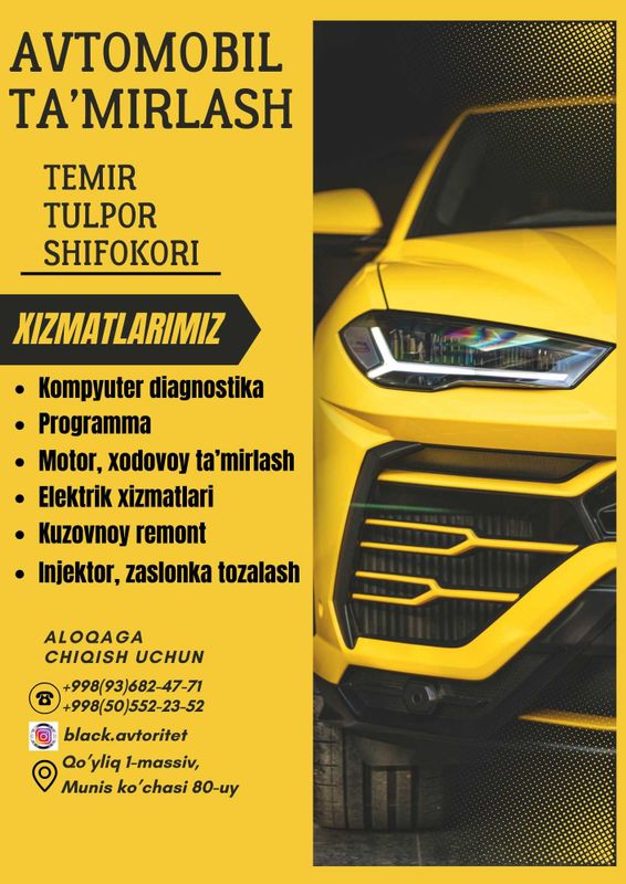 Avtoservice kompyuter diagnostika, motor xodovoy, elektrik