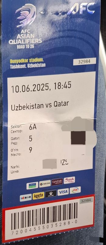 Chipta Qatar vs Õzbekiston Chipta Qatar vs Õzbekiston