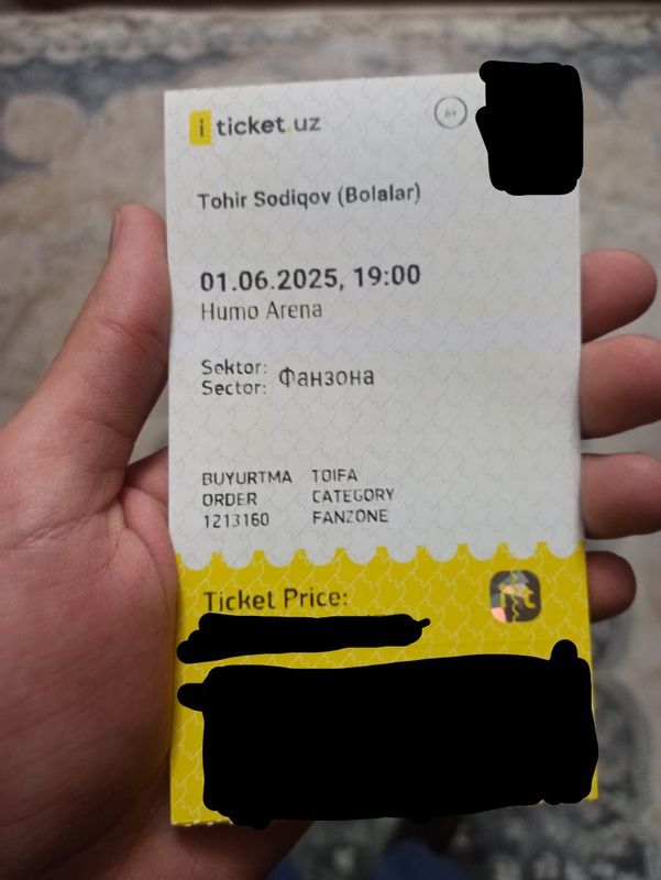 2 та билет фан зона наличие Тохир Содикови концертига 2 та билет фан зона наличие Тохир Содикови концертига