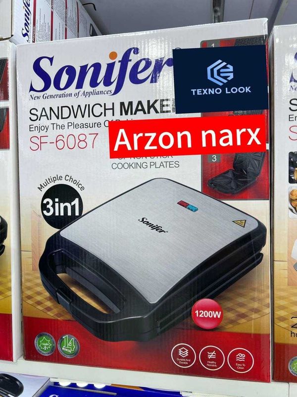 Sonifer SF-6087 — vafli, gril va sendvich tayyorlagich. Dastavka bor!! Sonifer SF-6087 — vafli, gril va sendvich tayyorlagich. Dastavka bor!!