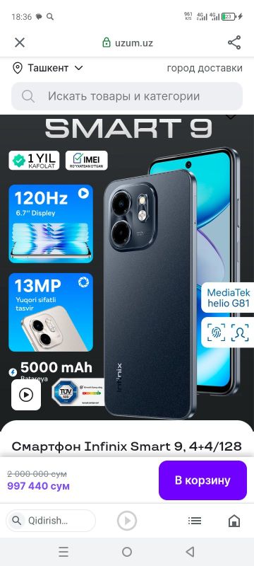infinix Smart 9 srochni sotiladi pul zarur kar dac bo xamma joyi chotk infinix Smart 9 srochni sotiladi pul zarur kar dac bo xamma joyi chotk