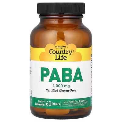 Country Life, ПАБА 1000 мг, PABA 1000 mg. ПАБК