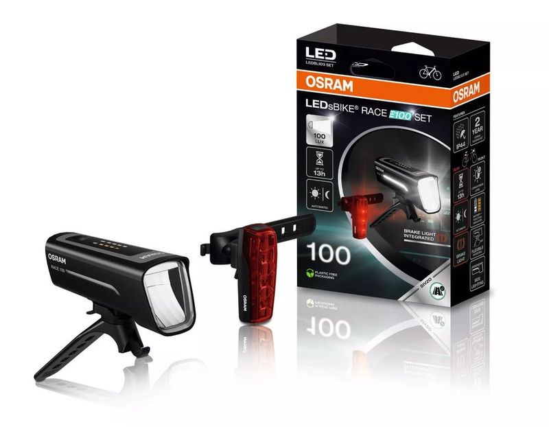 Фонарь для велосипеда OSRAM LEDsBIKE RACE E100 Set (передний + задний) Фонарь для велосипеда OSRAM LEDsBIKE RACE E100 Set (передний + задний)