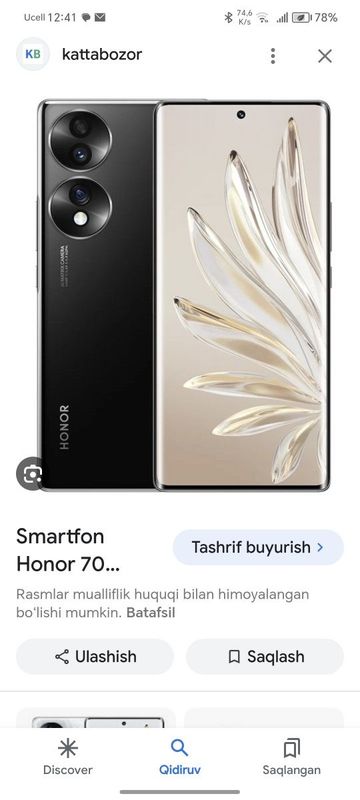 Honor 70 kafolati bn xolati idiyal 6 oy bulgan olingganiga