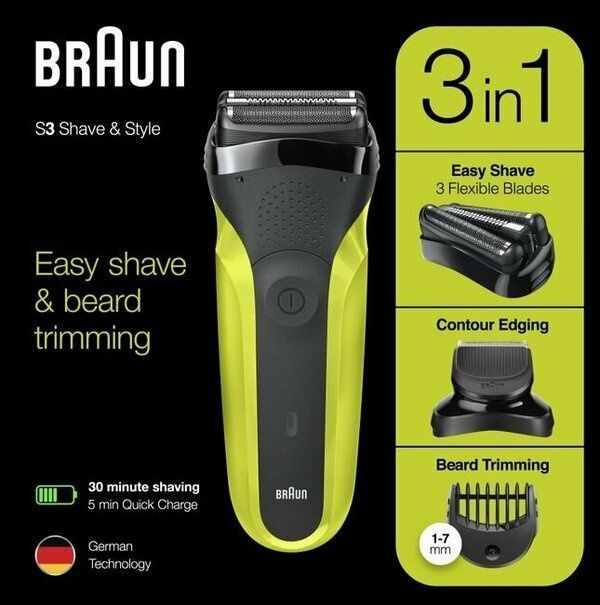 Электробритва Braun Series 3 Shave&Style 300bt Green + насадка-триммер