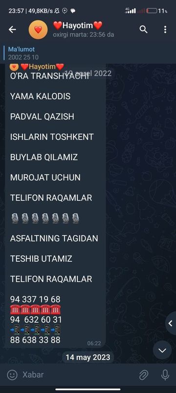 Ura transhiya qazish ishlarini qilamiz