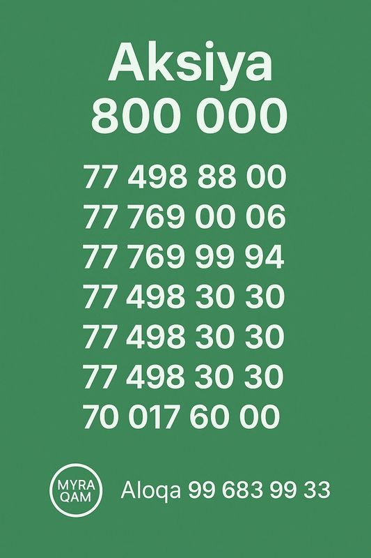 Chiroyli Raqamlar sotiladi aksiya narxida Chiroyli Raqamlar sotiladi aksiya narxida