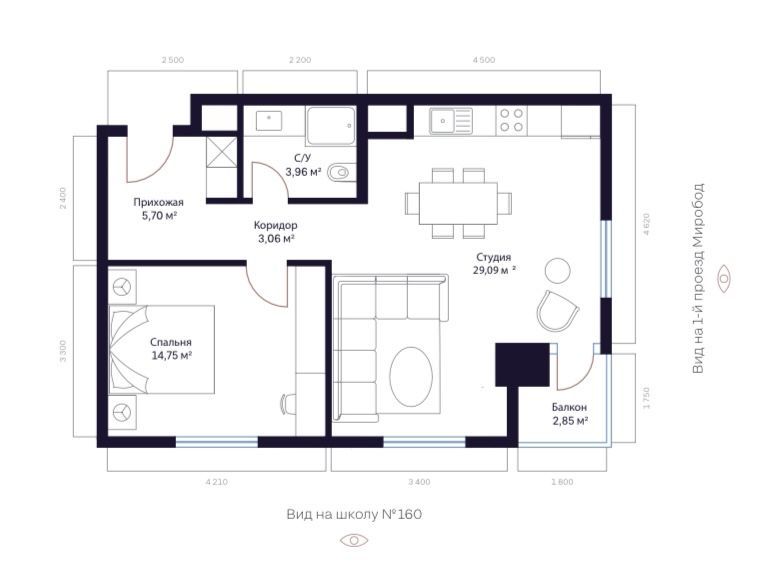 Modera Towers 2-к квартира 56м2 Яккасарайский район,Шота Руставели