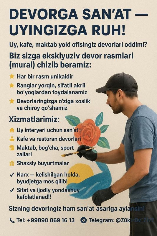 Zakazga devorlarga rasimlar chizamiz Zakazga devorlarga rasimlar chizamiz