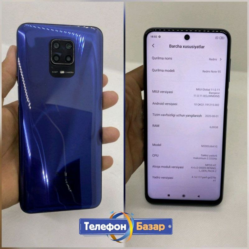 Redmi Note 9S 6+2/128GB Sotiladi Redmi Note 9S 6+2/128GB Sotiladi