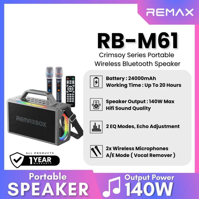 Караоке колонка REMAX RB-M61 Crimsoy 140W с мощным звуком