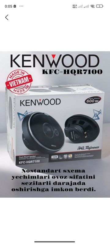 Kenwood KFC-HQ7100 Spark moshinasida turipti orginal polkalari bilan