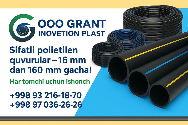 Barcha Turdagi Polietilen quvurlar, D-16 Dan boshlab D-200 gacha Barcha Turdagi Polietilen quvurlar, D-16 Dan boshlab D-200 gacha