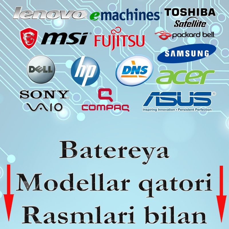 Notebook va Netbooklar uchun barcha turdagi batareyka qo'yib beramiz!