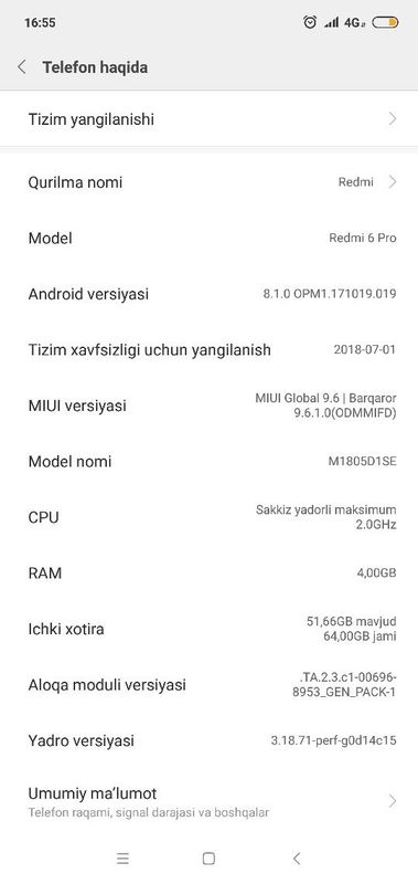 Redmi 6 pro 64/4