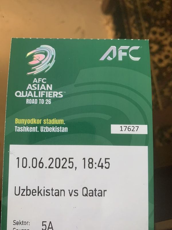 Uzbekiston vs Qatar bilet 450 da 7 ta bor malumot uchun Uzbekiston vs Qatar bilet 450 da 7 ta bor malumot uchun
