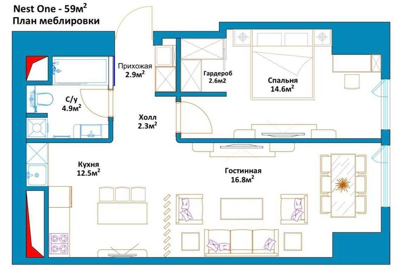 Продается квартира 59 м2 в престижном небоскребе Nest One (167706)