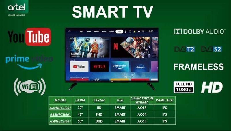 Телевизор Artel 32" Android TV — WiFi, Bluetooth, Smart, HD — Гарантия Телевизор Artel 32" Android TV — WiFi, Bluetooth, Smart, HD — Гарантия