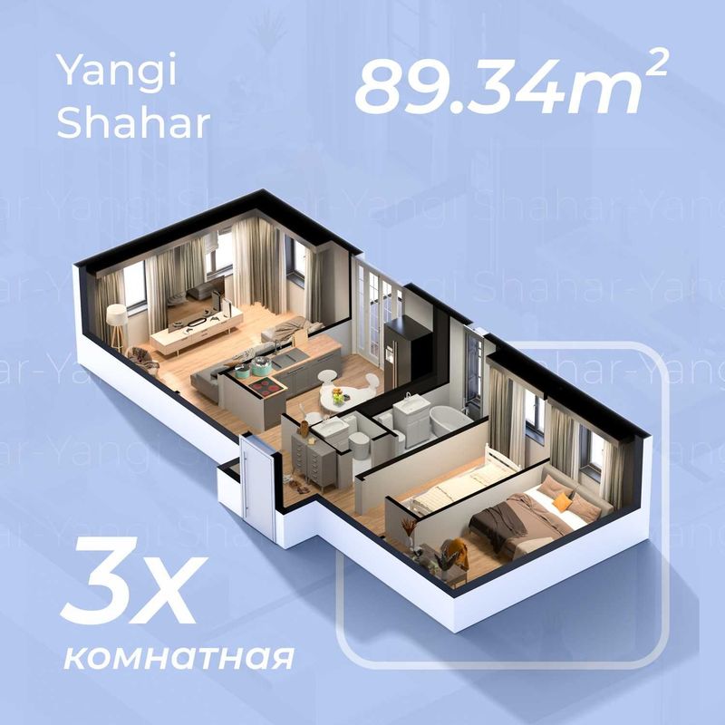 3 xonali xonadonlar Yangi Shahar proektida 3 xonali xonadonlar Yangi Shahar proektida