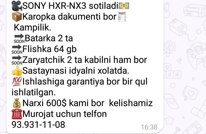 Vedio kamera yaxshi xolatda