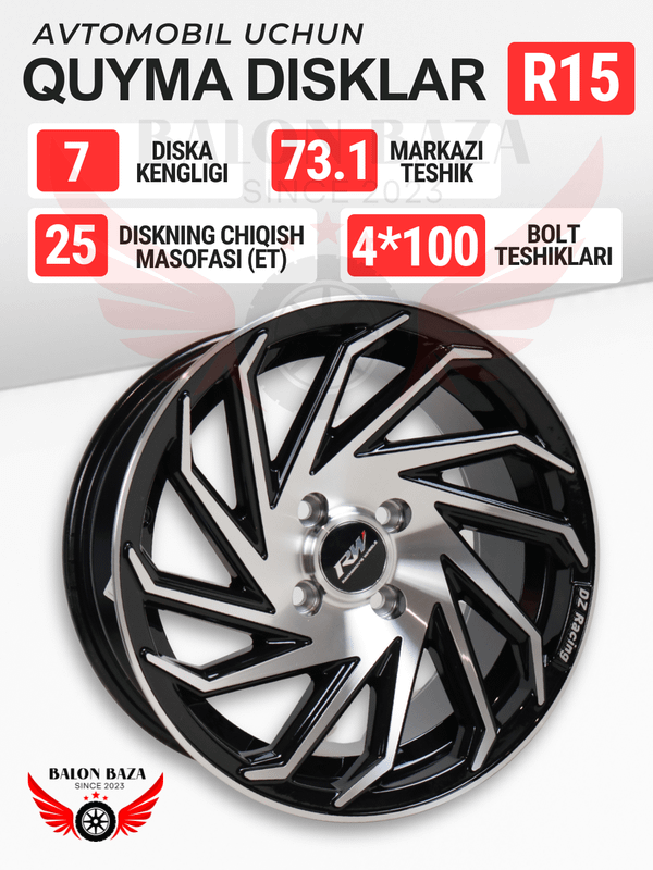 Avto disklar, qotishmali quyma, R15, 4x100 Avto disklar, qotishmali quyma, R15, 4x100