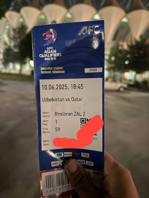 Oʻzbekiston Qatar oʻyini uchun bilet,Restoran ,VIP Zona Oʻzbekiston Qatar oʻyini uchun bilet,Restoran ,VIP Zona