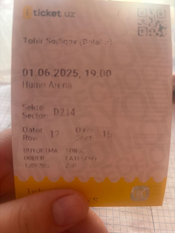 BOLALAR kansertiga bilet 5 ta bor sektor D214 12 qator BOLALAR kansertiga bilet 5 ta bor sektor D214 12 qator