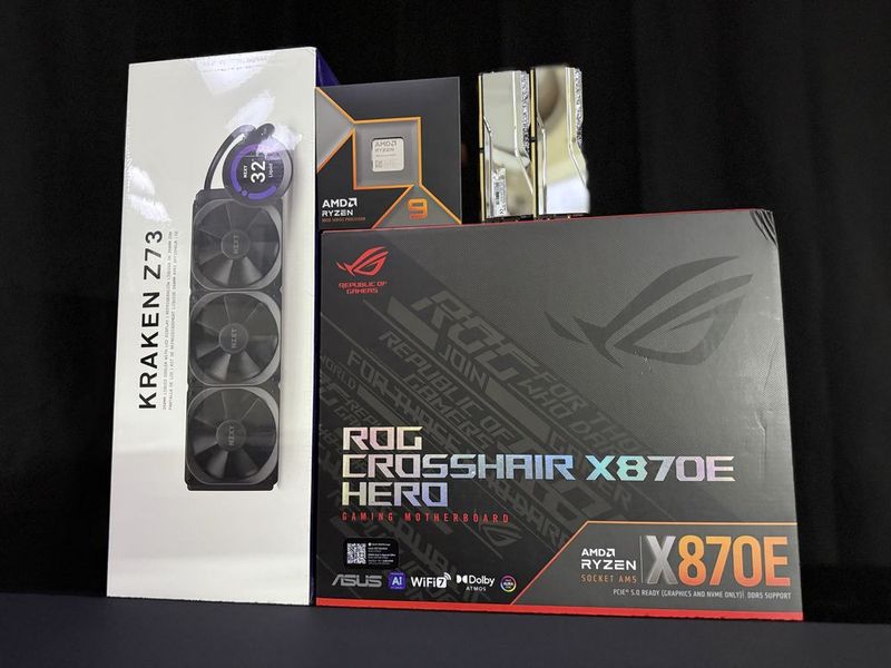 AMD Ryzen 9 9950X + G.Skill Royal 64GB + NZXT N73 360 + ROG X870E Hero AMD Ryzen 9 9950X + G.Skill Royal 64GB + NZXT N73 360 + ROG X870E Hero