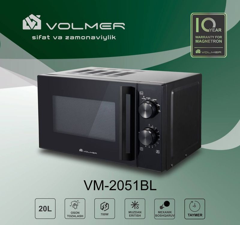 Микроволновая печь Микроволновка mikroto'lqinli pech VOLMER VM-2051BL