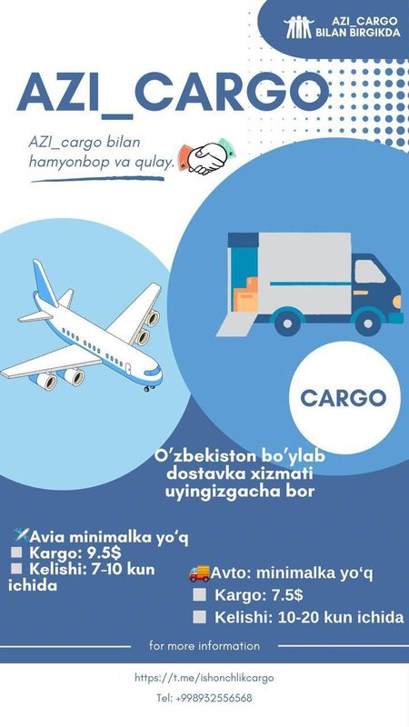 Cargo xizmati ishonchlik hamda sifatli yetkazib beramiz