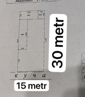 Назарбекда йер хисобида ховли сотаман 4.5 сотка 4 хона фасад 15х30 мет