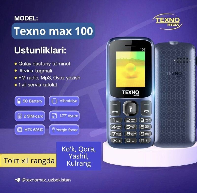 Yengi telefon tugmali Texno max 100