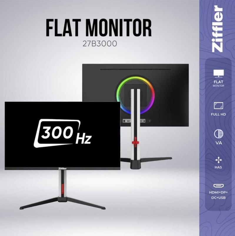 [НОВЫЙ] Монитор Ziffler 27B3000 / 27" FHD IPS FLAT 300Hz RGB+HAS Black