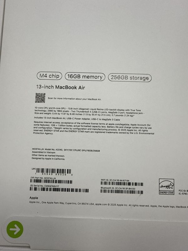 Macbook Air 13 M4 16/256 Macbook Air 13 M4 16/256