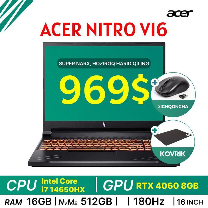 Acer nitro V16 i7 14650HX 16gb 512ssd rtx 4060 8gb