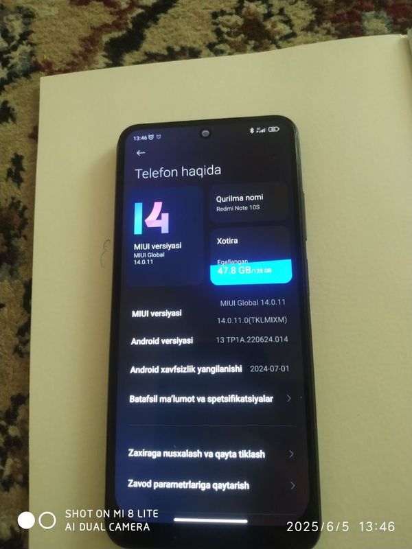Redmi note 10 S 6+3 ga 128gb xotira Redmi note 10 S 6+3 ga 128gb xotira