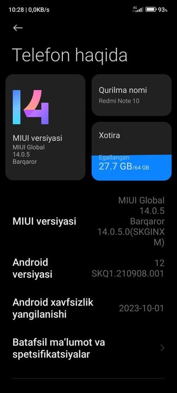 Xiaomi Redmi Note 10 4/64 2023yil Xiaomi Redmi Note 10 4/64 2023yil