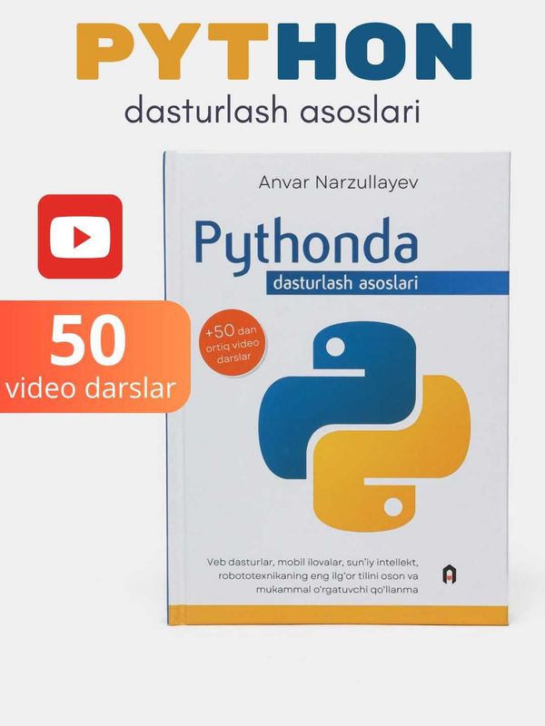 Python dasturlash kitob, 50 ta video darslari bilan, bepul yetqazish