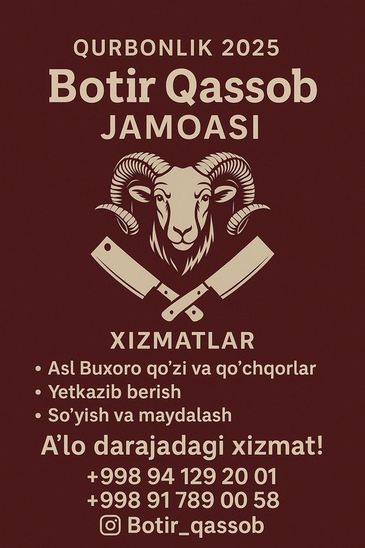 Qassob xizmati Qurbonlik 2025 Qassob xizmati Qurbonlik 2025