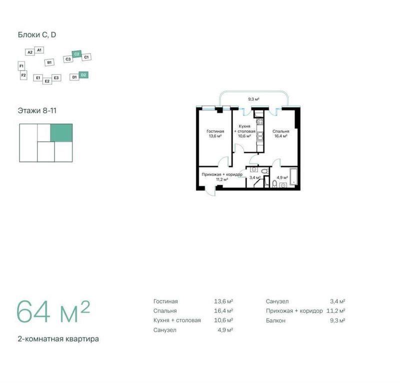 Срочно Продается Квартира 2в3/10/13 64м2 на ЖК “Parkwood” ул. Нукус