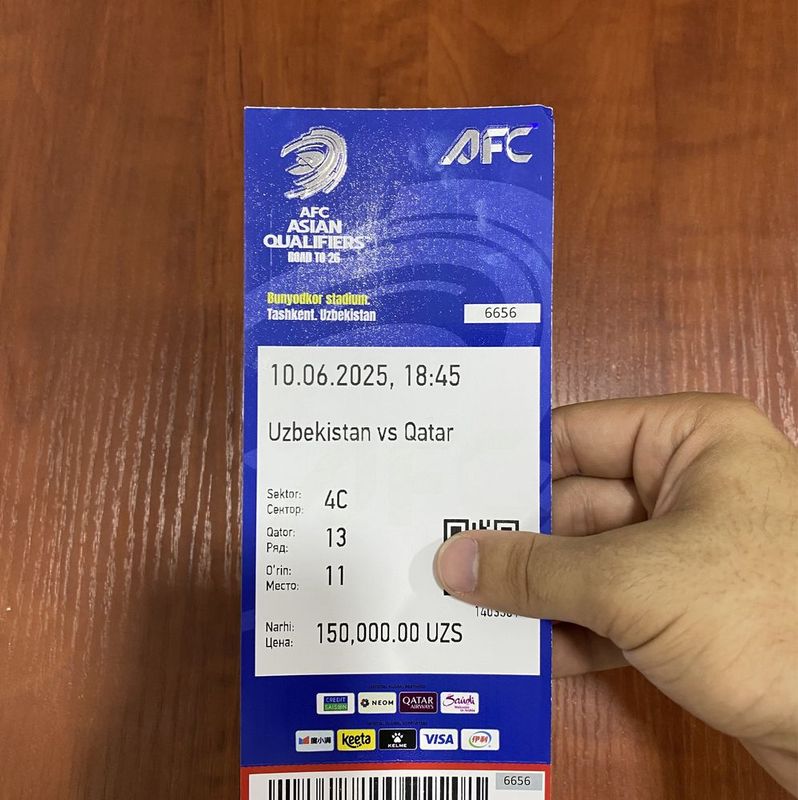 Uzbekiston vs Qatar oʻyiniga bilet bor 3ta Uzbekiston vs Qatar oʻyiniga bilet bor 3ta
