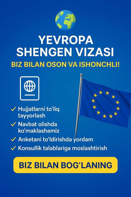Shengen vizasini olishga yordam beramiz! Shengen vizasini olishga yordam beramiz!