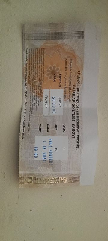 Xalqlar Do'stligi sanat saroyiga Gala Konsertga chipta Xalqlar Do'stligi sanat saroyiga Gala Konsertga chipta