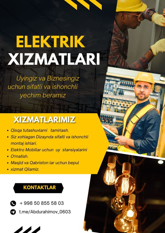 ELEKTRIK HIZMATI. Sifatli 220w Montaj ishlari .