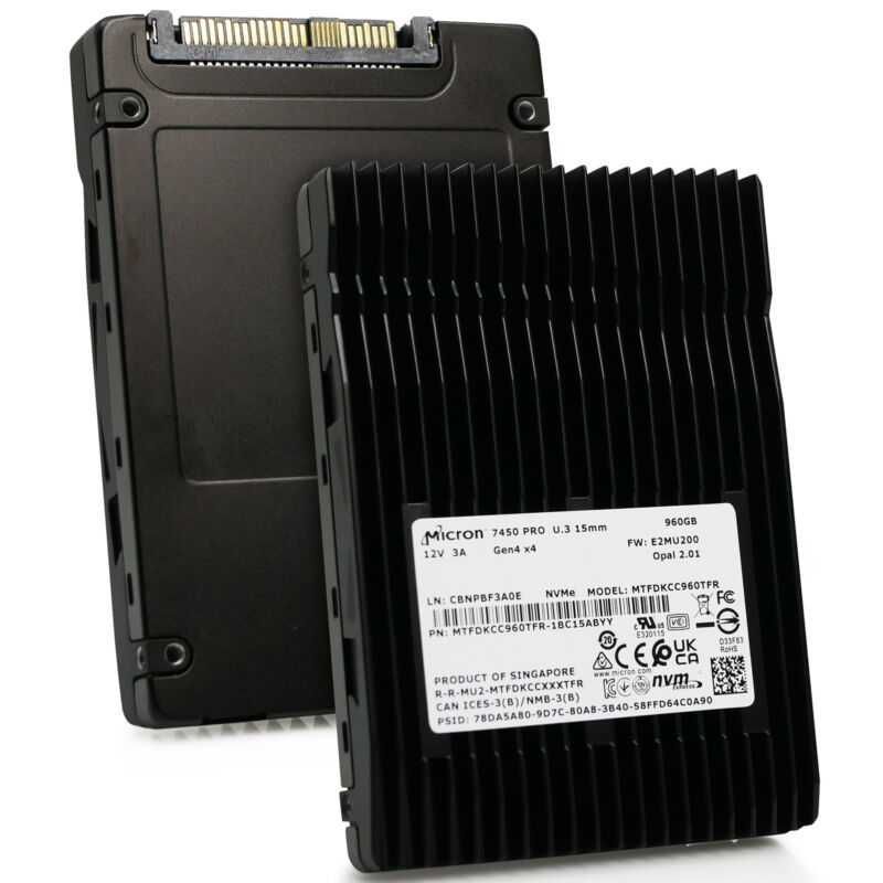 SSD Micron 7450 PRO 960GB NVMe U.3 (15mm) PCIe NVMe Gen4 для сервера SSD Micron 7450 PRO 960GB NVMe U.3 (15mm) PCIe NVMe Gen4 для сервера
