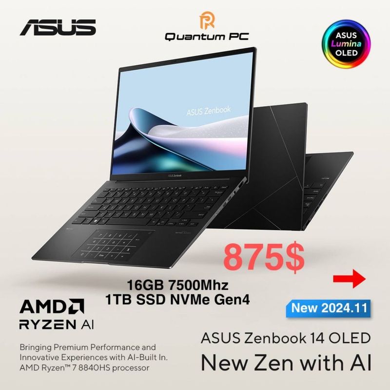 Asus Zenbook 14 Ryzen™ 7-8840HS/16GB/1TB SSD/14” OLED/AMD 780M Asus Zenbook 14 Ryzen™ 7-8840HS/16GB/1TB SSD/14” OLED/AMD 780M