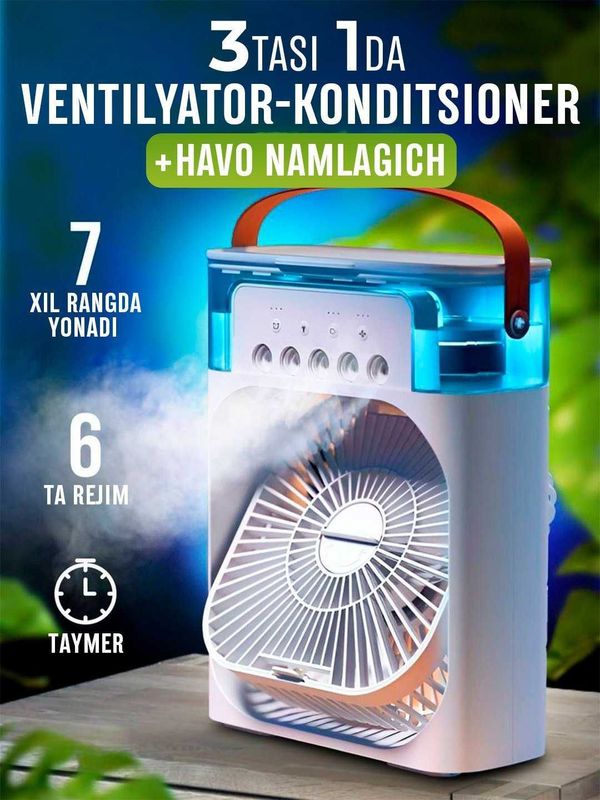 Portativ mini ventilyator, namlagich, 4 tasi 1 da Portativ mini ventilyator, namlagich, 4 tasi 1 da