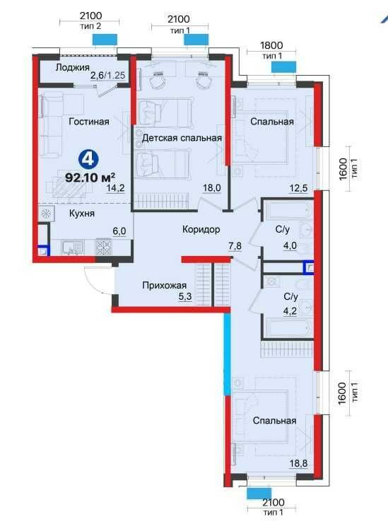 4-х комнатная квартира в Яшнабадском районе от 68 900 у.е. [AD]